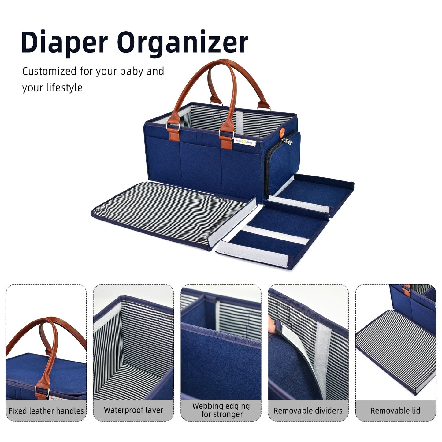 Diaper Caddy Large Size with Lid  Portable Diaper Organizer Bag