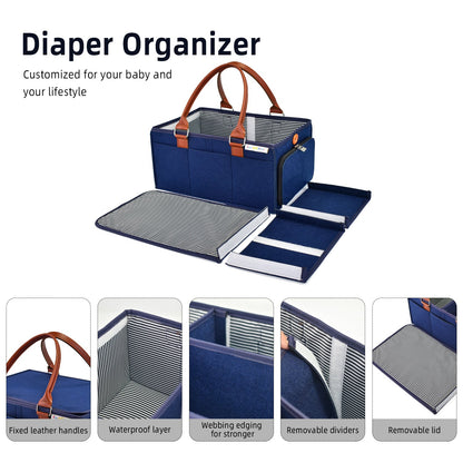 Diaper Caddy Large Size with Lid  Portable Diaper Organizer Bag
