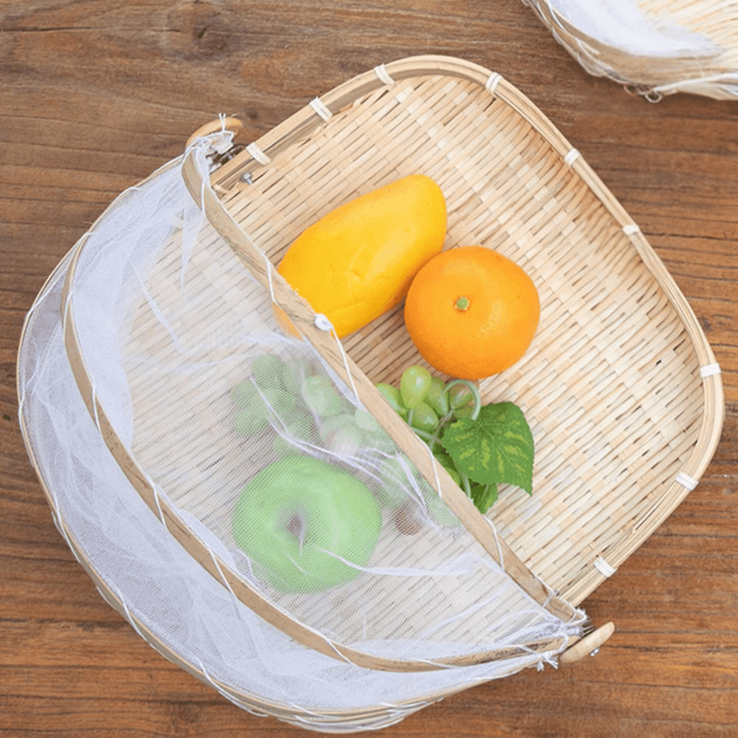Multi-Purpose Bamboo Basket with Mesh Food Cover