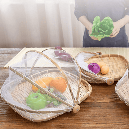 Multi-Purpose Bamboo Basket with Mesh Food Cover