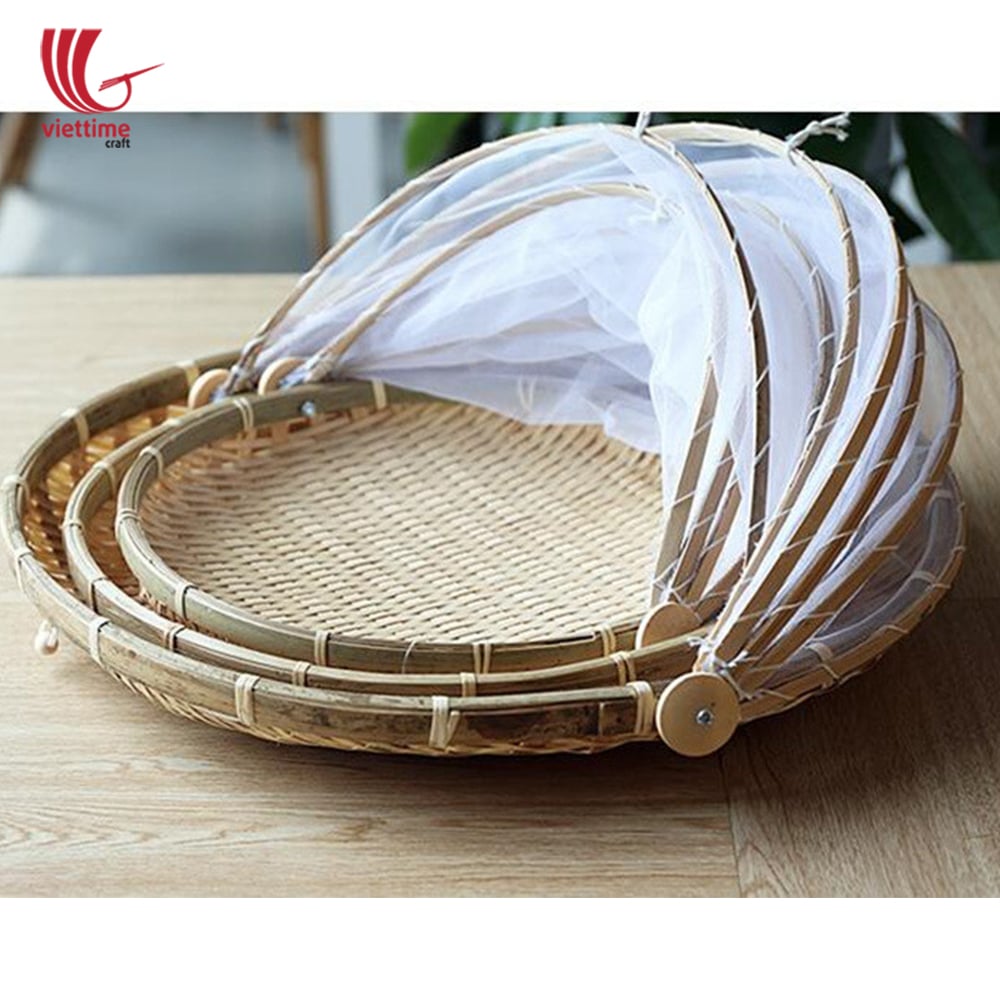 Multi-Purpose Bamboo Basket with Mesh Food Cover