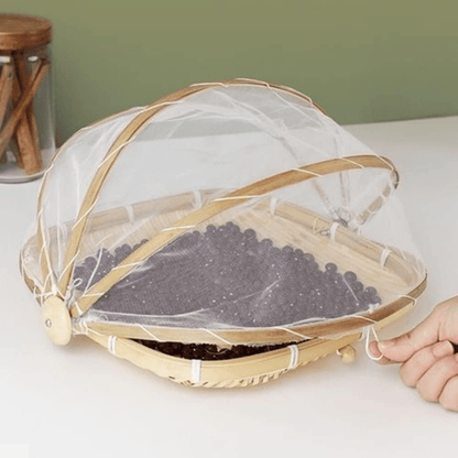 Multi-Purpose Bamboo Basket with Mesh Food Cover