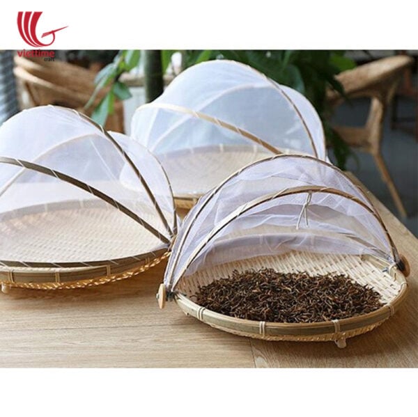 Multi-Purpose Bamboo Basket with Mesh Food Cover