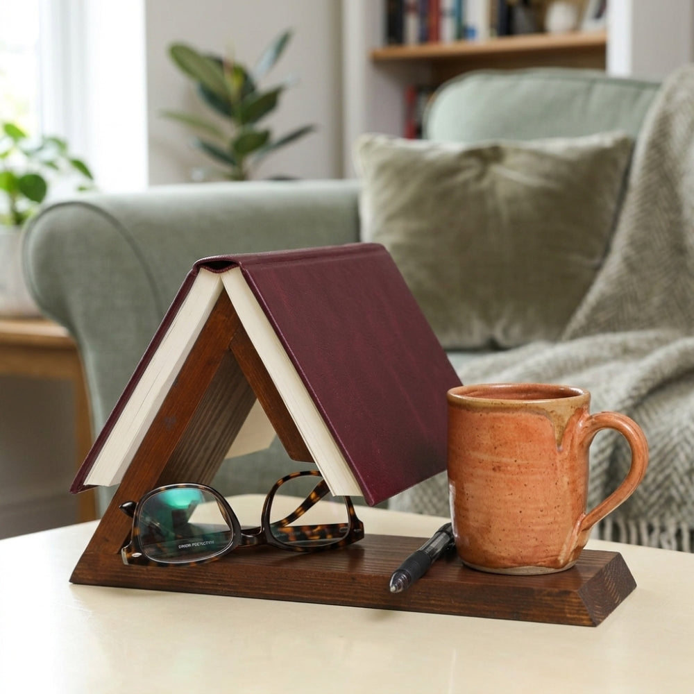 Triangle Wooden Book Holder with Tray