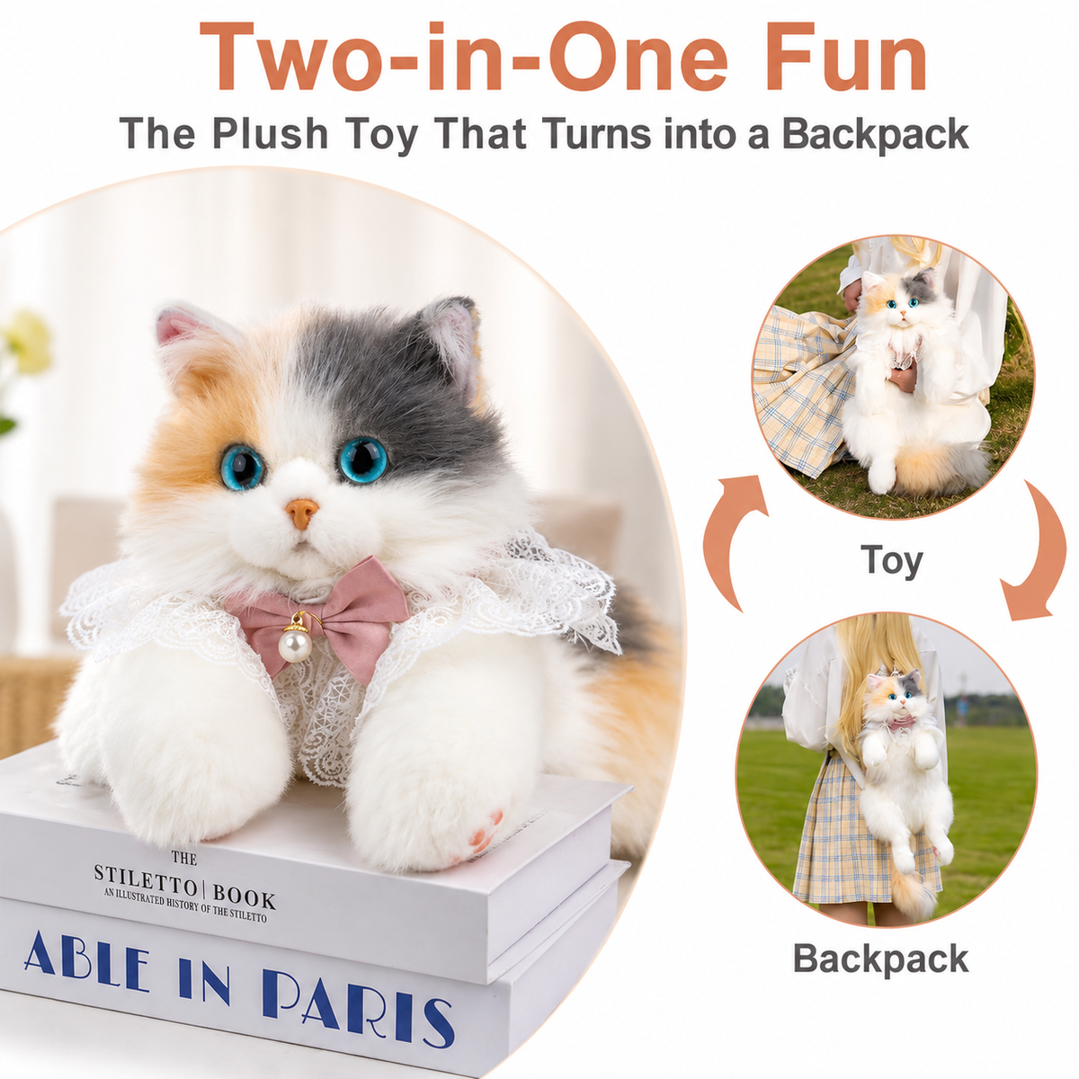 2-in-1 Cute Cat Plush & Backpack