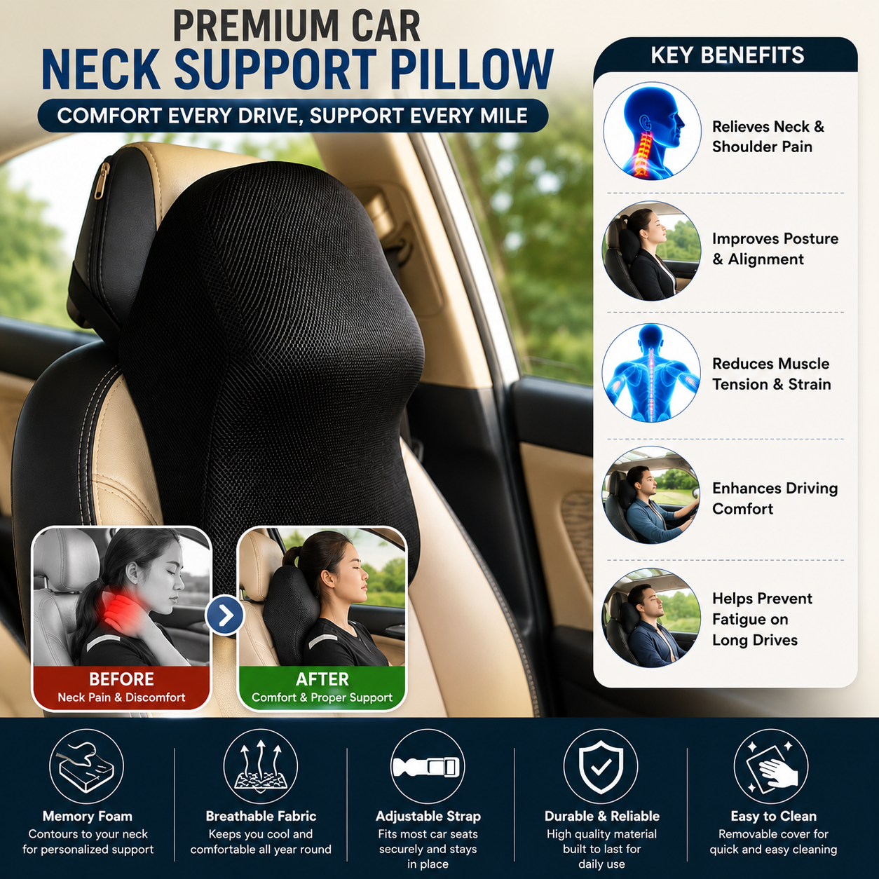 Car Seat Head & Neck Rest Pillow