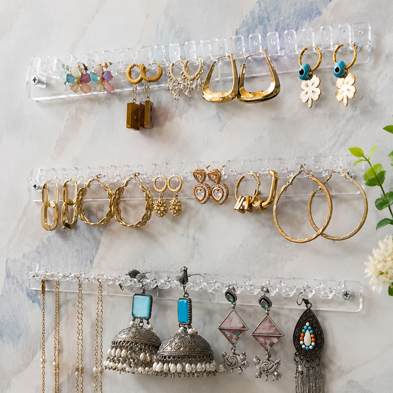 Acrylic Wall-Mounted Jewelry Organizer Hooks