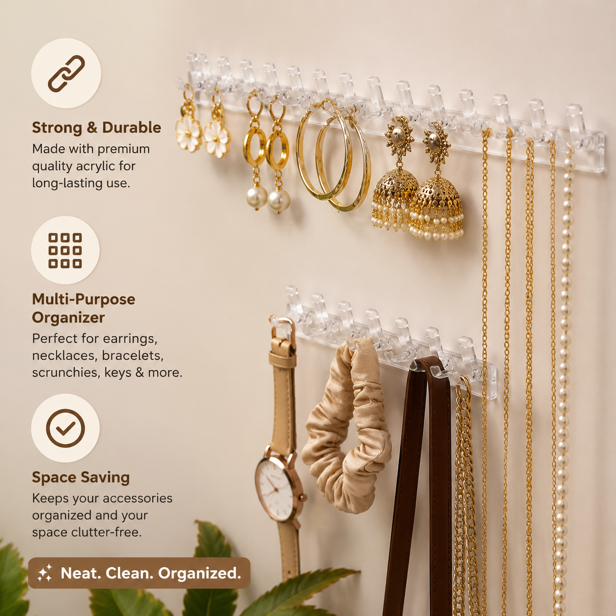 Acrylic Wall-Mounted Jewelry Organizer Hooks