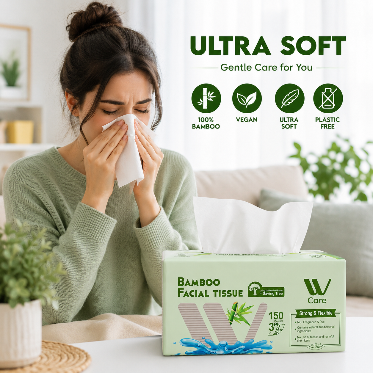 Ultra-Soft 3-Ply Bamboo Facial Tissues