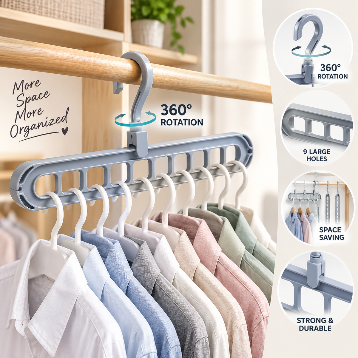 9-Hole 360° Rotating Space-Saving Clothes Hanger