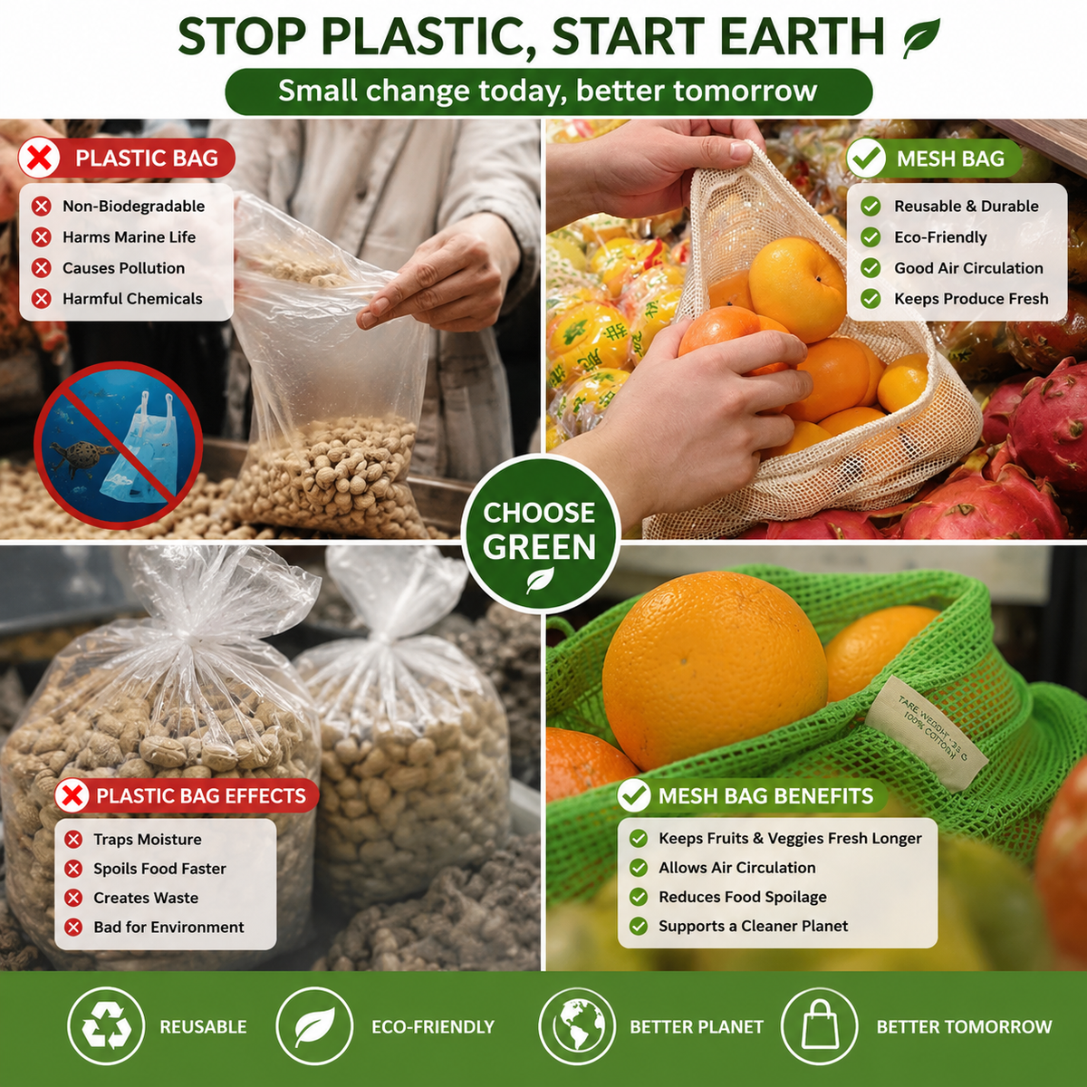 Reusable Cotton Mesh Bags