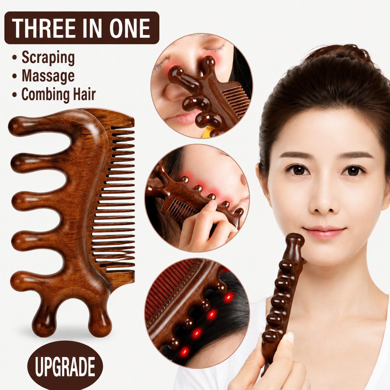 3-in-1 Wooden Scalp Massage & Hair Comb