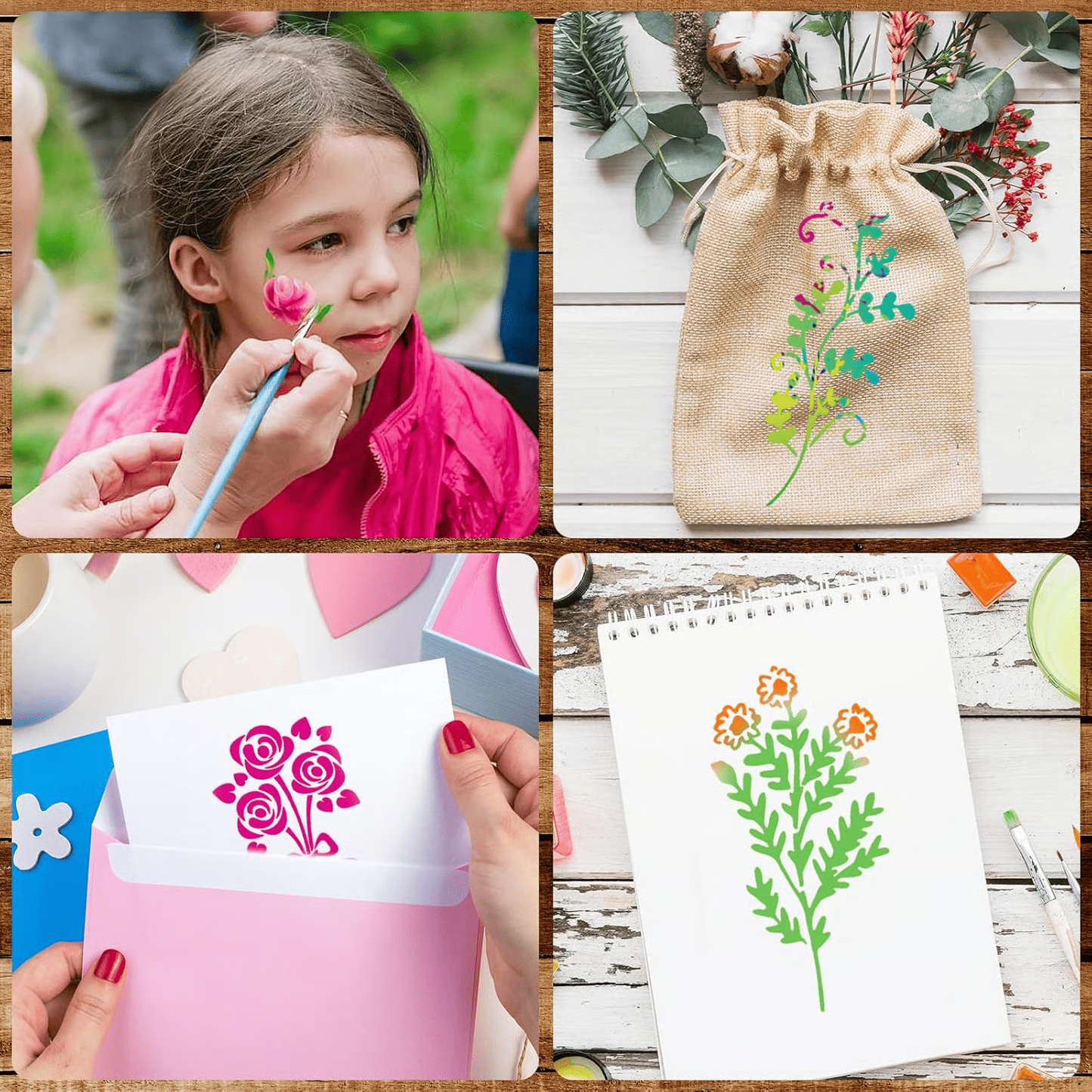 Re useable Beautiful Flower & Leaf Stencils Set