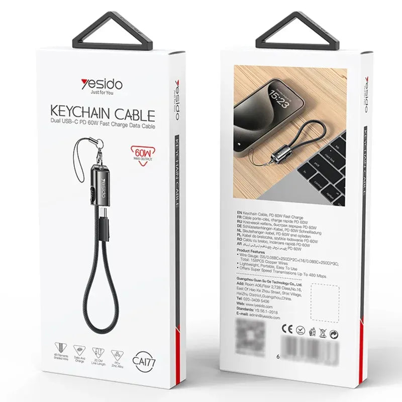USB C to USB C Data Cable PD 60W Fast Charging Wire with Lanyard