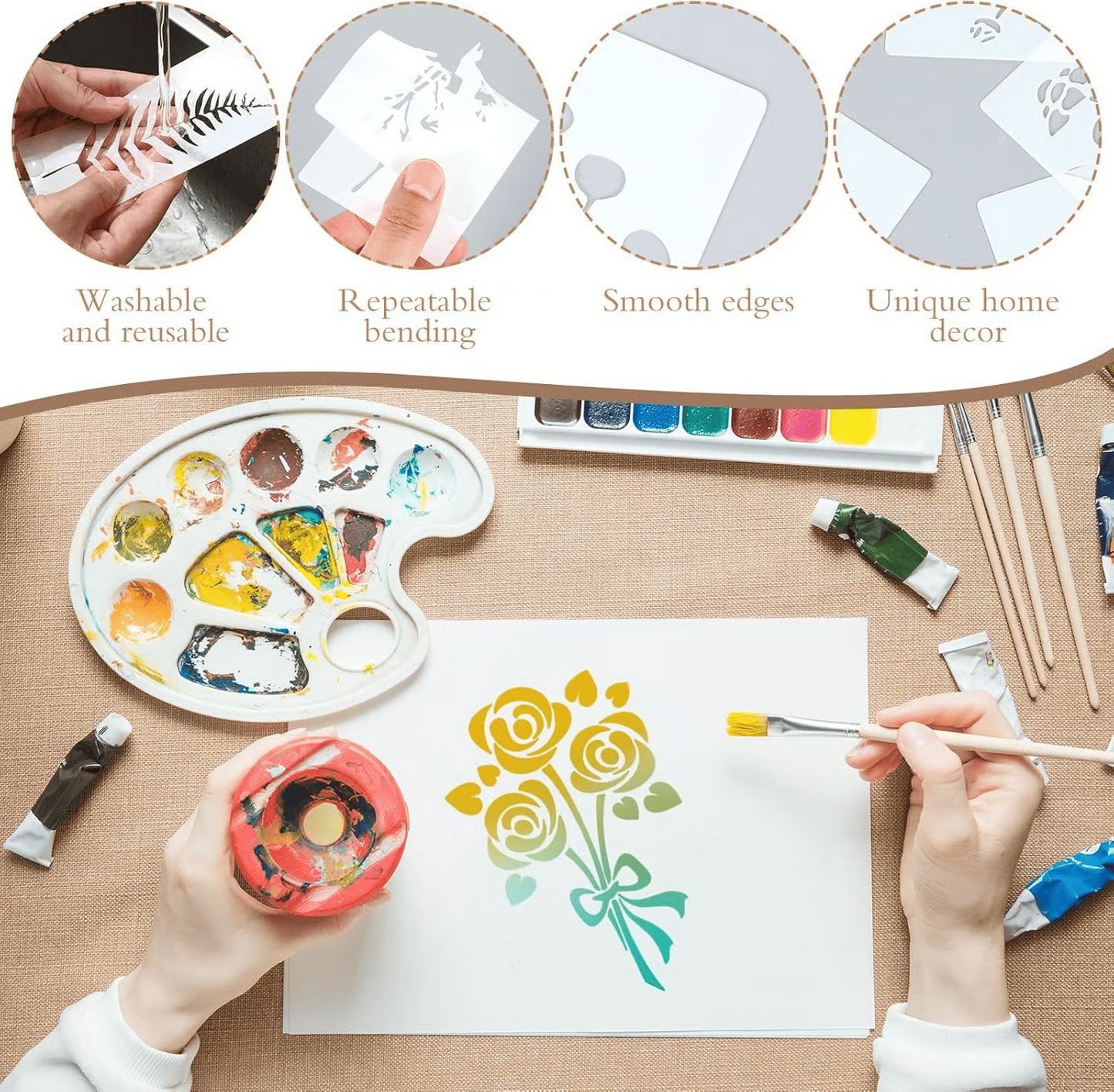 Re useable Beautiful Flower & Leaf Stencils Set